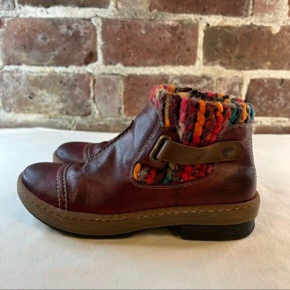 Rieker Felicitas 84 Wine Women's Boots Ankle Booties Leather Knit Sz 36 US 5.5 - Picture 2 of 10